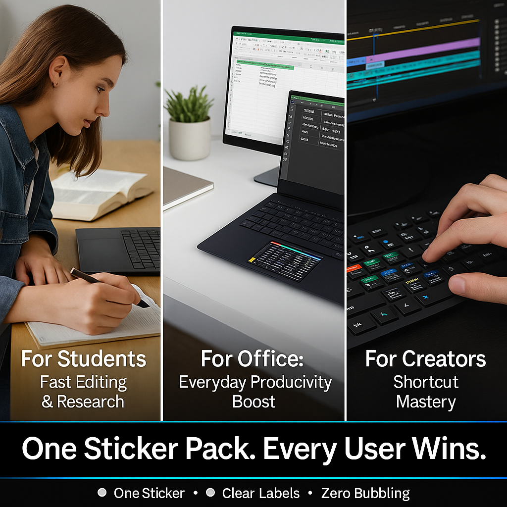 ⚡ ShortcutPro™ – Reusable Windows Shortcut Keyboard Stickers