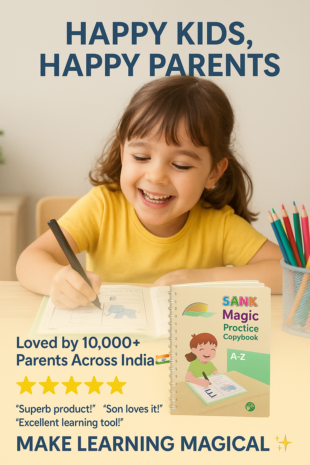 💫 SankWrite™ Magic Practice Copybook (4 Books + Pen + 10 Refills)