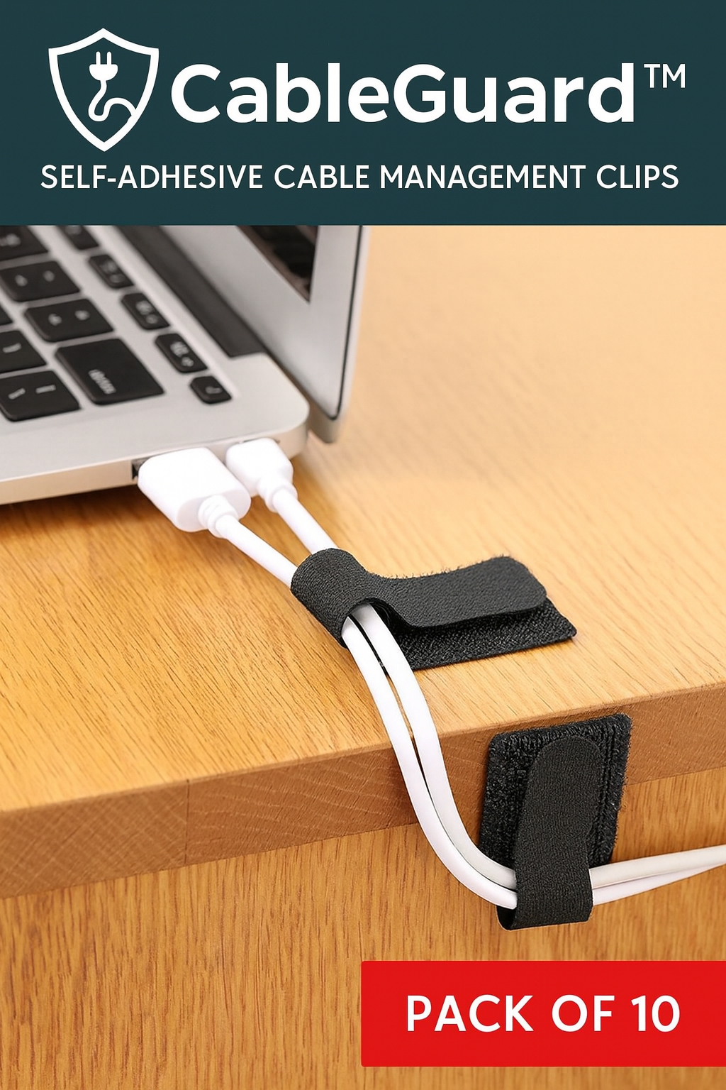 CableGuard™ — Self-Adhesive Cable Ties (Pack of 10)