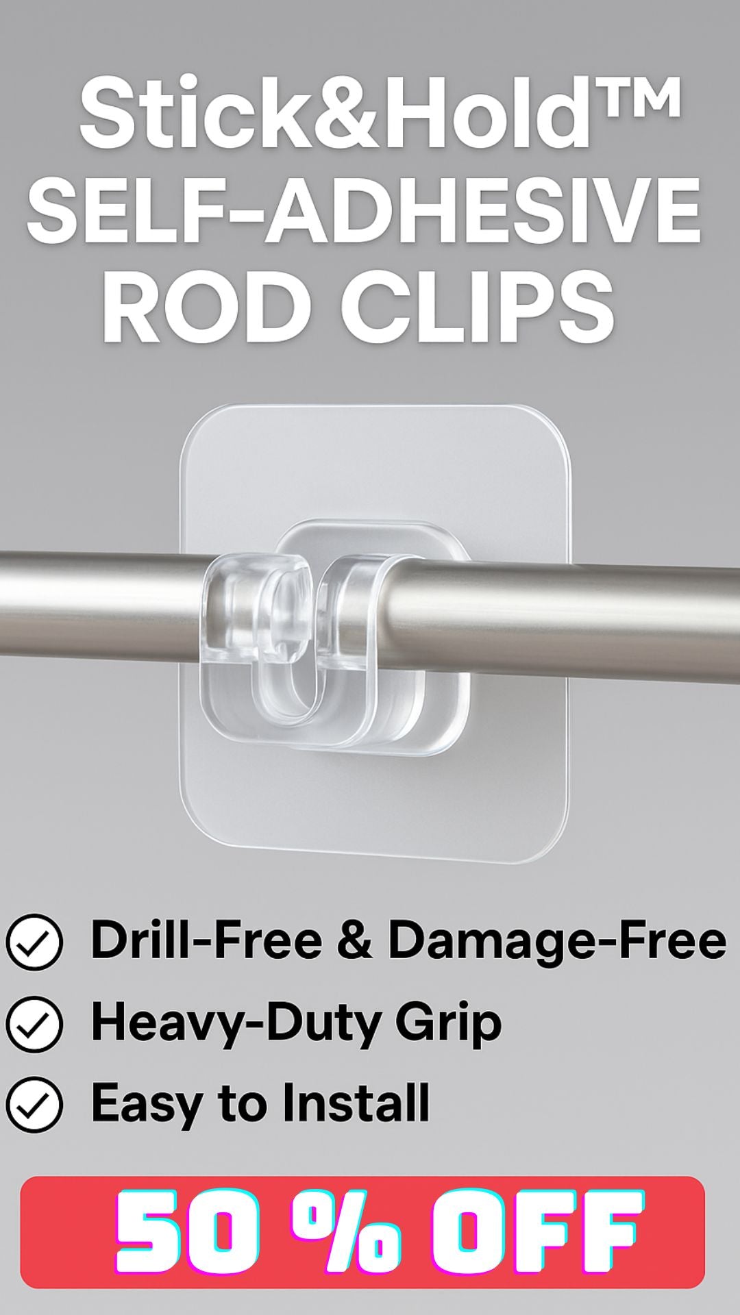 STICK N HOLD PREMIUM ROD HOOK | Rods Clips Hook Self Adhesive Pack of 6 , 8 & 12