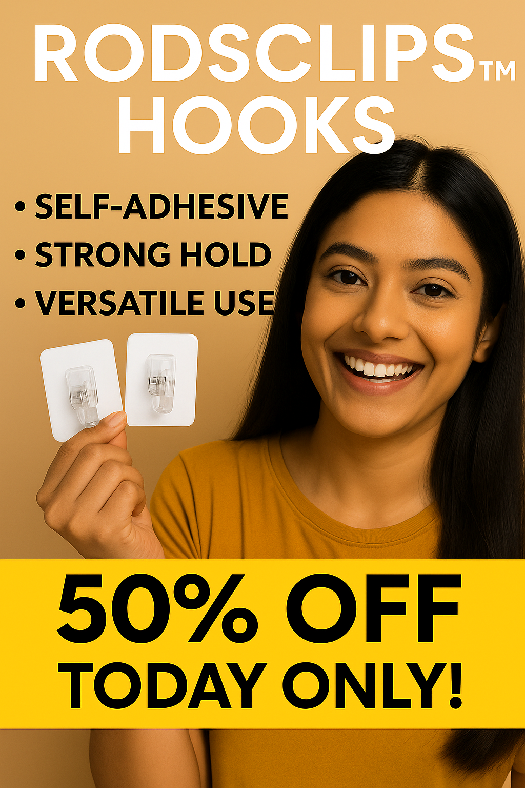 STICK N HOLD PREMIUM ROD HOOK | Rods Clips Hook Self Adhesive Pack of 6 , 8 & 12