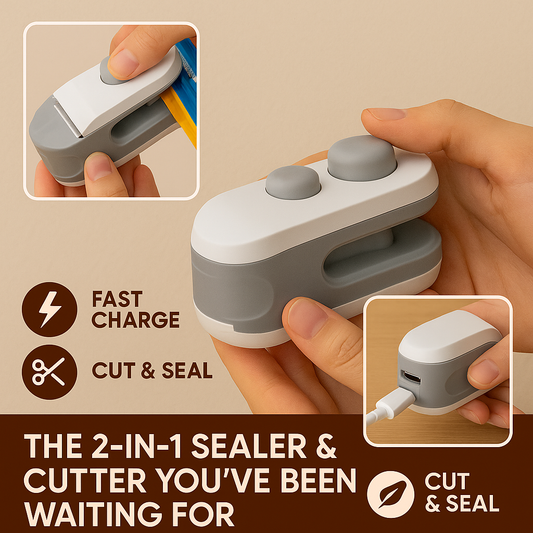 Mini Bag Sealer — 2-in-1 Seal & Cutter | Works on Any Plastic Bag