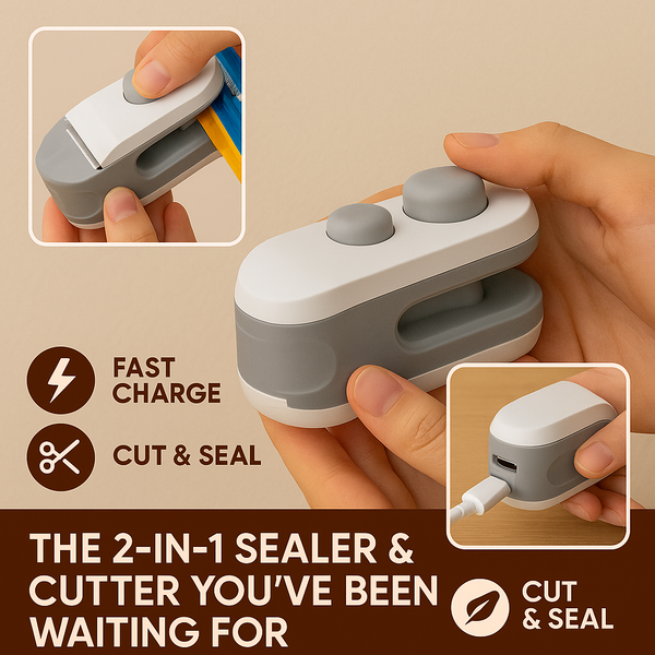 Mini Bag Sealer — 2-in-1 Seal & Cutter | Works on Any Plastic Bag