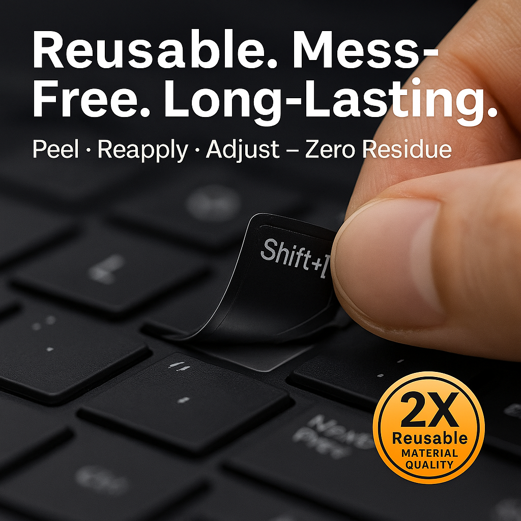 ⚡ ShortcutPro™ – Reusable Windows Shortcut Keyboard Stickers